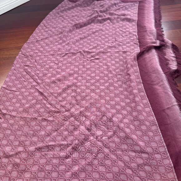 Gucci GG Monogram Jacquard Scarf Mauve Purple Wool Silk Blend - Picture 4 of 9